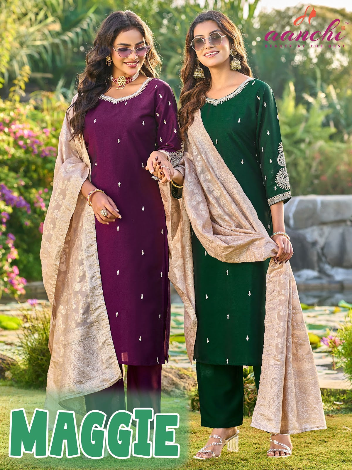 Maggie Aanchi Silk Readymade Pant Style Suits Manufacturer