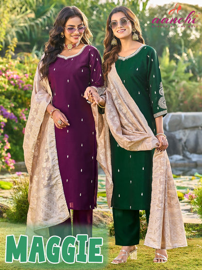 Maggie Aanchi Silk Readymade Pant Style Suits Manufacturer