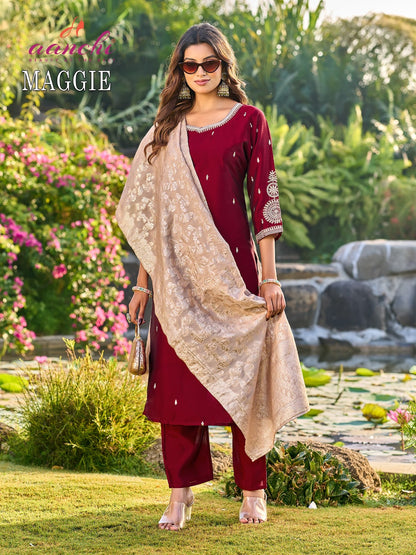 Maggie Aanchi Silk Readymade Pant Style Suits Manufacturer