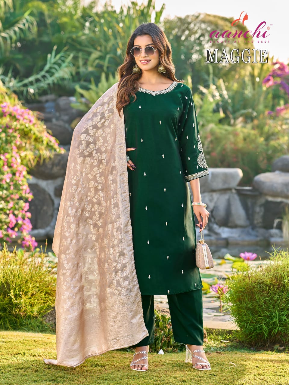 Maggie Aanchi Silk Readymade Pant Style Suits Manufacturer
