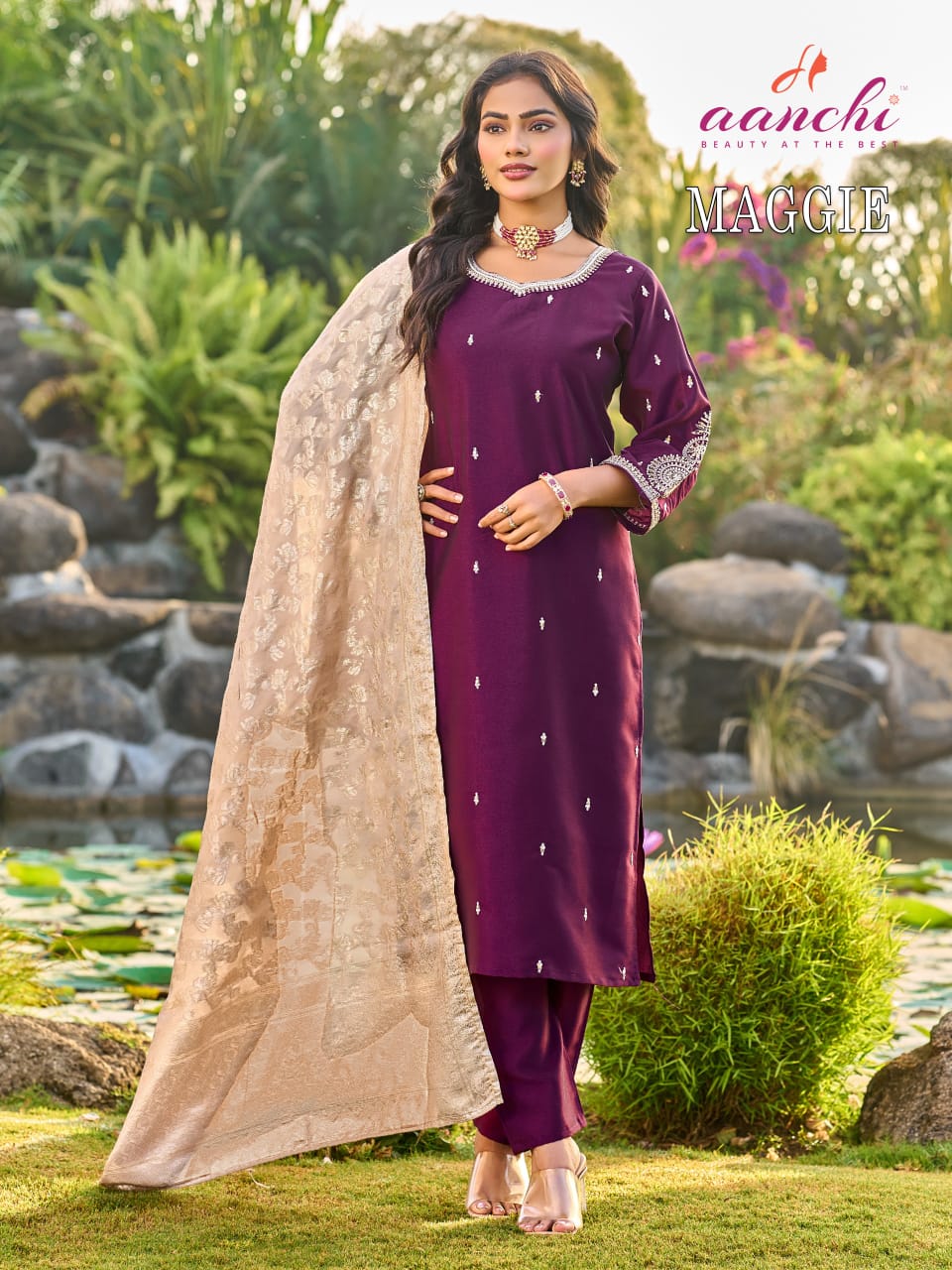 Maggie Aanchi Silk Readymade Pant Style Suits Manufacturer