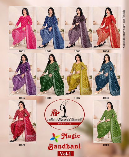 Magic Bandhani Vol 1 Miss World Choice Readymade Cotton Patiyala Suits Wholesaler
