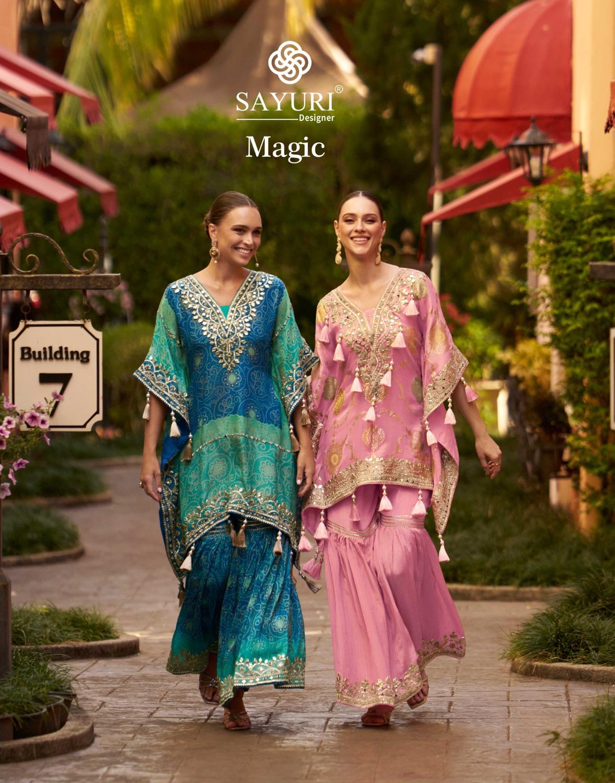 Magic Nx Kaftan Style Sayuri Viscose Jacquard Top Bottom Set Wholesaler India