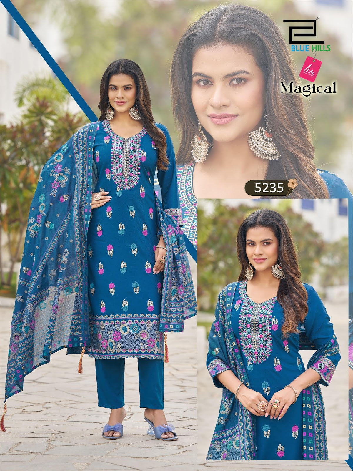 Magical Blue Hills Rayon Readymade Pant Style Suits Supplier Ahmedabad