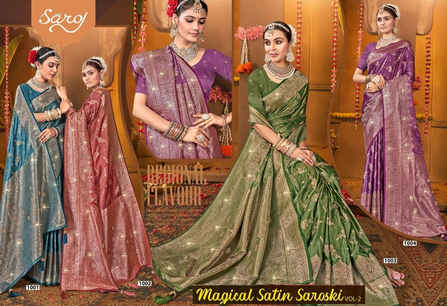 Magical Satin Saroski Vol 2 Saroj Silk Sarees Exporter Gujarat