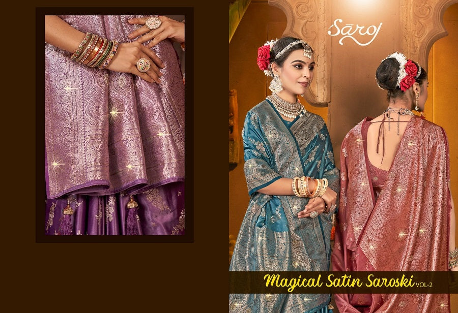 Magical Satin Saroski Vol 2 Saroj Silk Sarees Exporter Gujarat