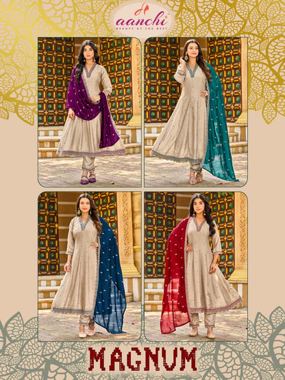 Magnum Aanchi Vichitra Silk Readymade Anarkali Suits Wholesaler Ahmedabad