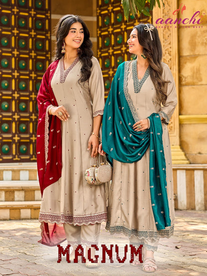 Magnum Aanchi Vichitra Silk Readymade Anarkali Suits Wholesaler Ahmedabad