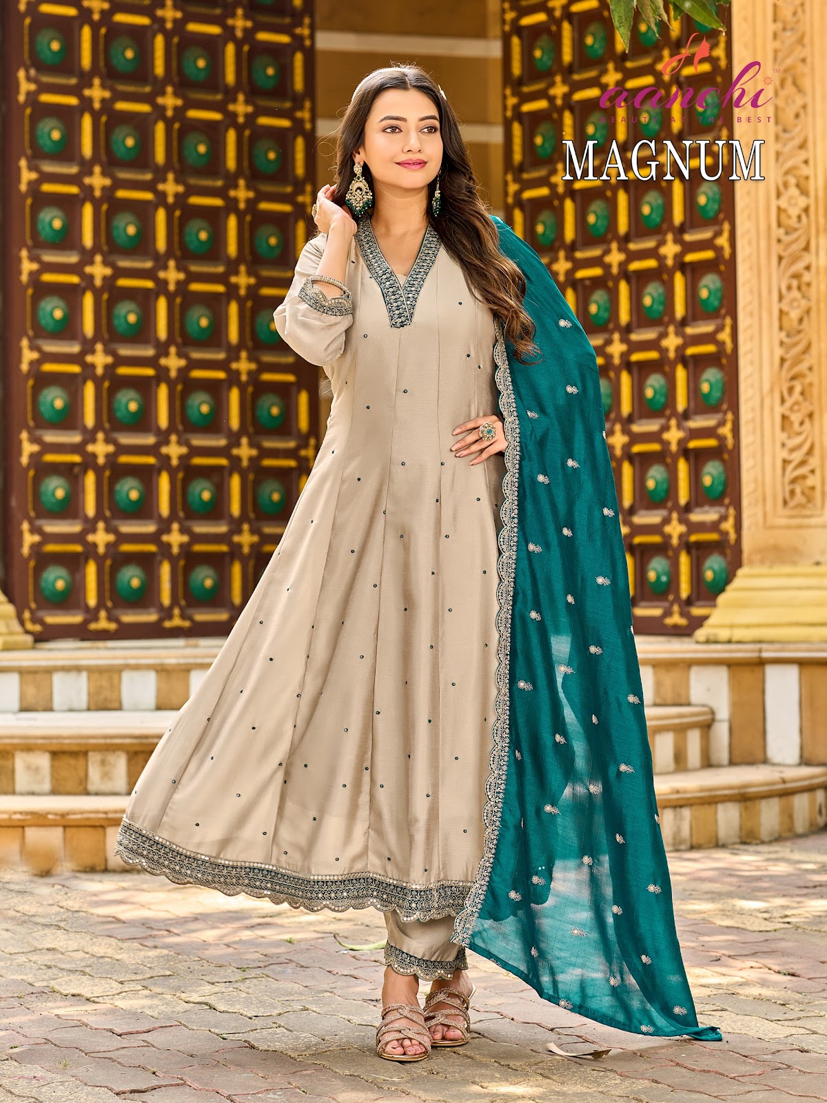 Magnum Aanchi Vichitra Silk Readymade Anarkali Suits Wholesaler Ahmedabad