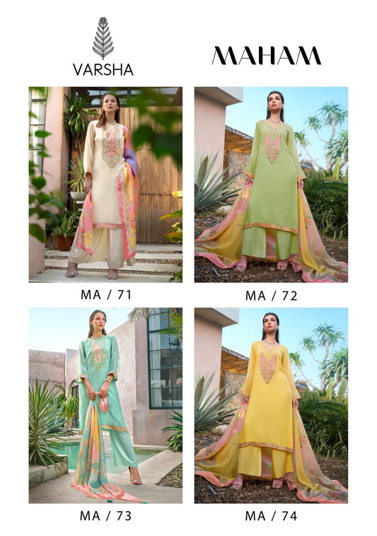 Maham Varsha Fashions Viscose Muslin Plazzo Style Suits Wholesale Price