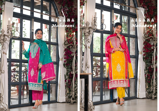 Maharani Afsana Viscose Organza Readymade Pant Style Suits Exporter Gujarat