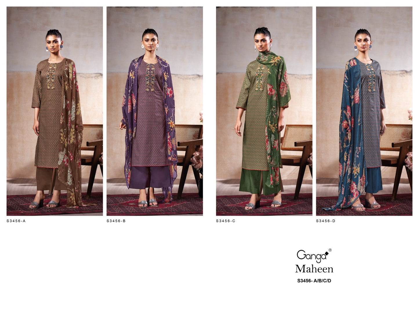 Maheen 3456 Ganga Cotton Plazzo Style Suits Manufacturer Gujarat