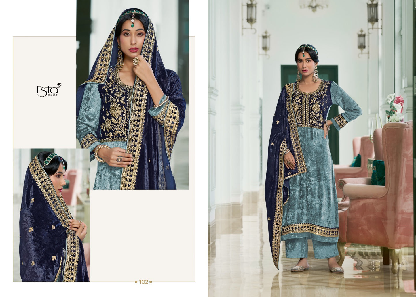 Maheen Esta Designs Viscose Velvet Suits Wholesale
