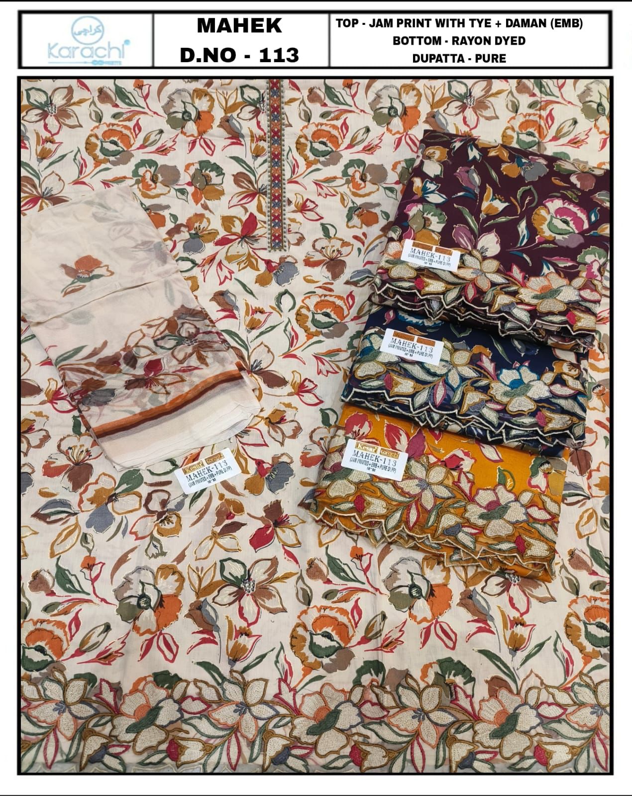 Mahek 112-113 Karachi Prints Jaam Salwar Suits Wholesaler