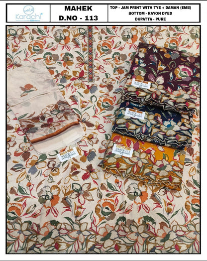 Mahek 112-113 Karachi Prints Jaam Salwar Suits Wholesaler