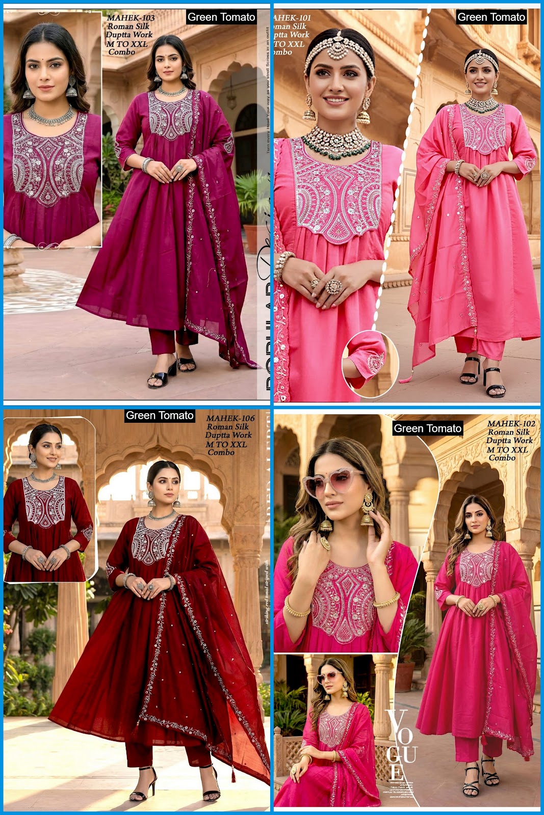 Mahek Green Tomato Roman Silk Readymade Anarkali Suits Wholesaler Gujarat