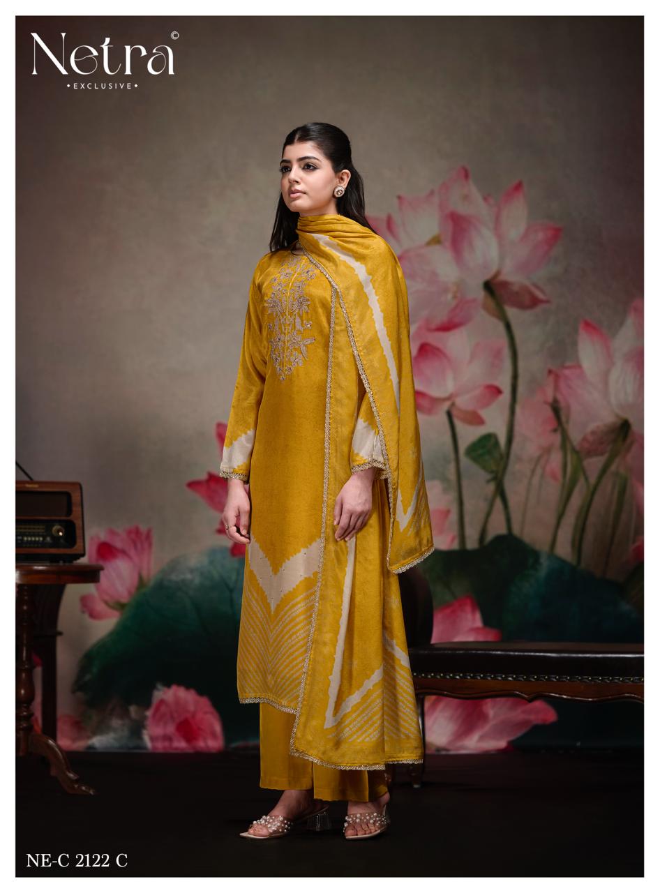 Mahek Netra Bemberg Muslin Pant Style Suits Wholesale Rate