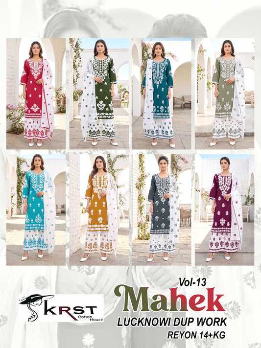 Mahek Vol 13 Krst Rayon 14Kg Readymade Plazzo Style Suits Wholesaler