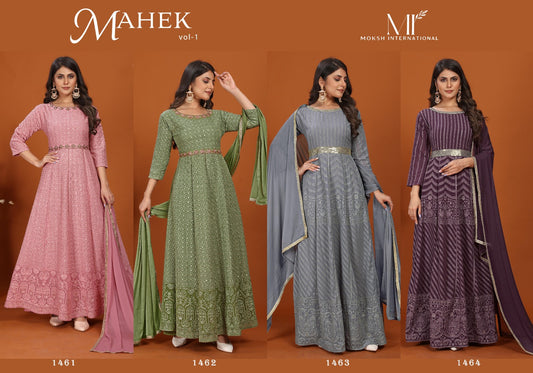 Mahek Vol 1 Moksh Premium Gown Dupatta Set Supplier India