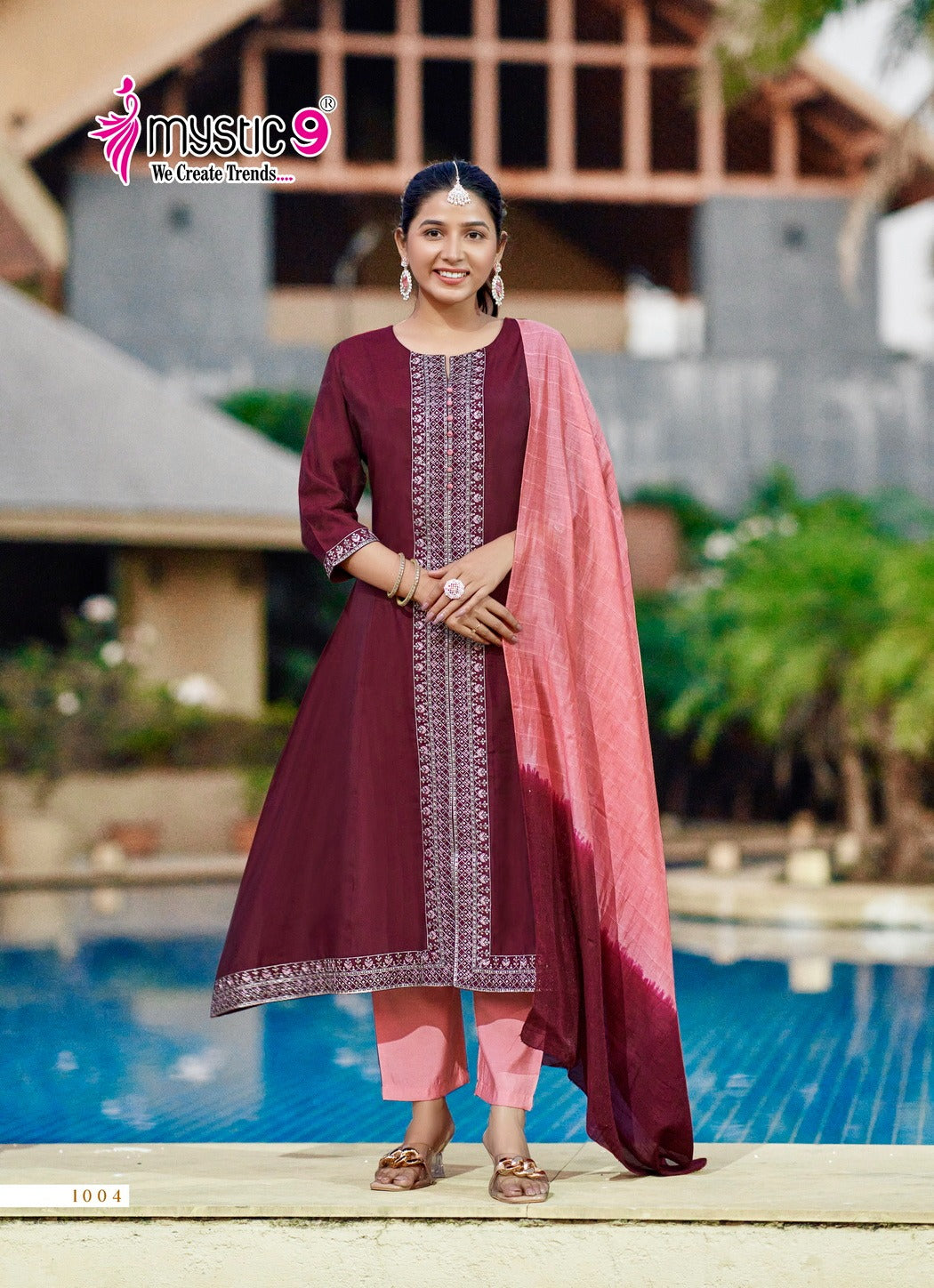 Mahek Vol 1 Mystic 9 Roman Silk Readymade Pant Style Suits Wholesale Rate