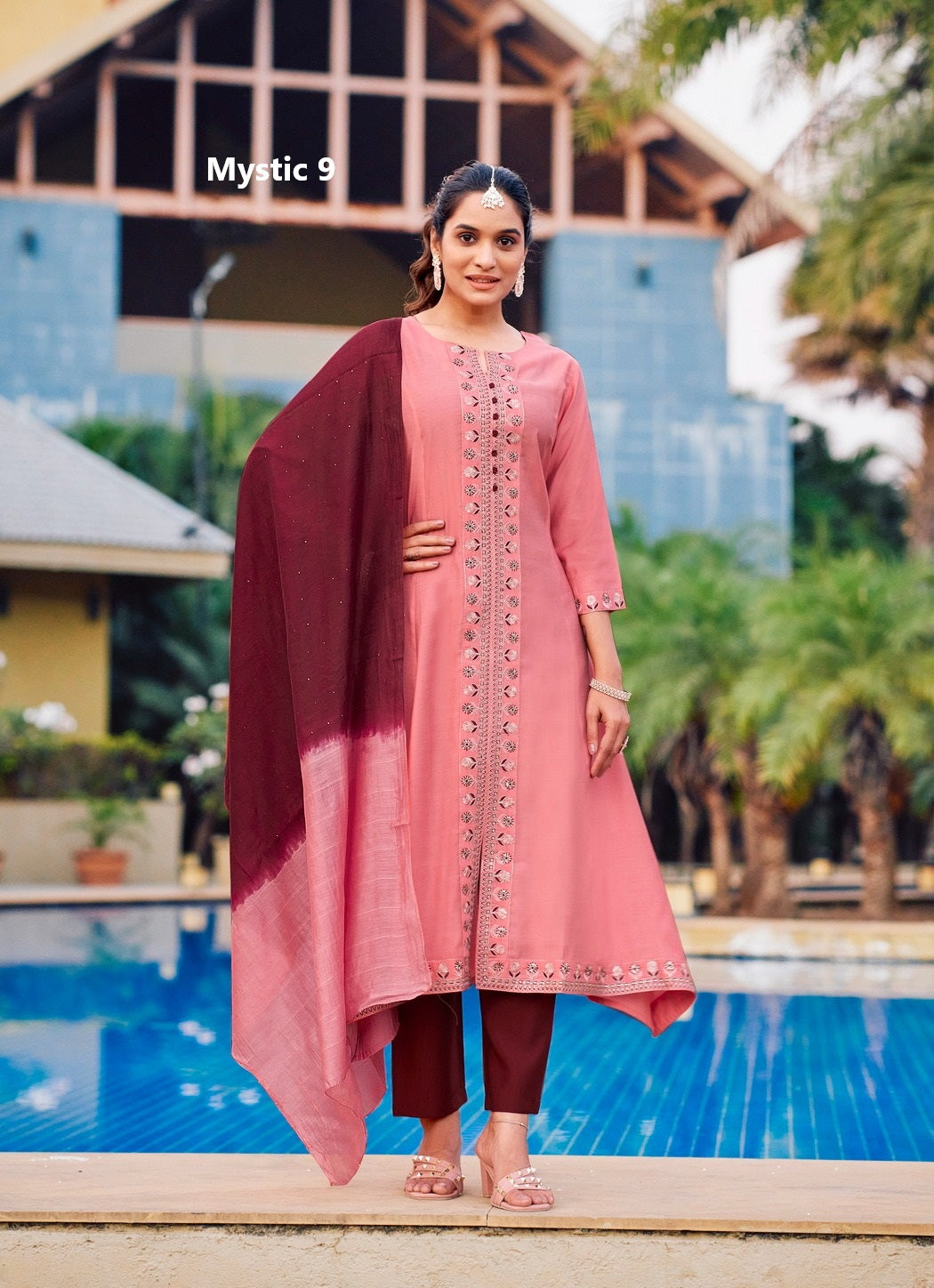 Mahek Vol 1 Mystic 9 Roman Silk Readymade Pant Style Suits Wholesale Rate