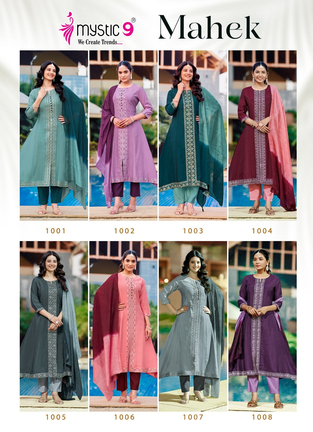 Mahek Vol 1 Mystic 9 Roman Silk Readymade Pant Style Suits Wholesale Rate