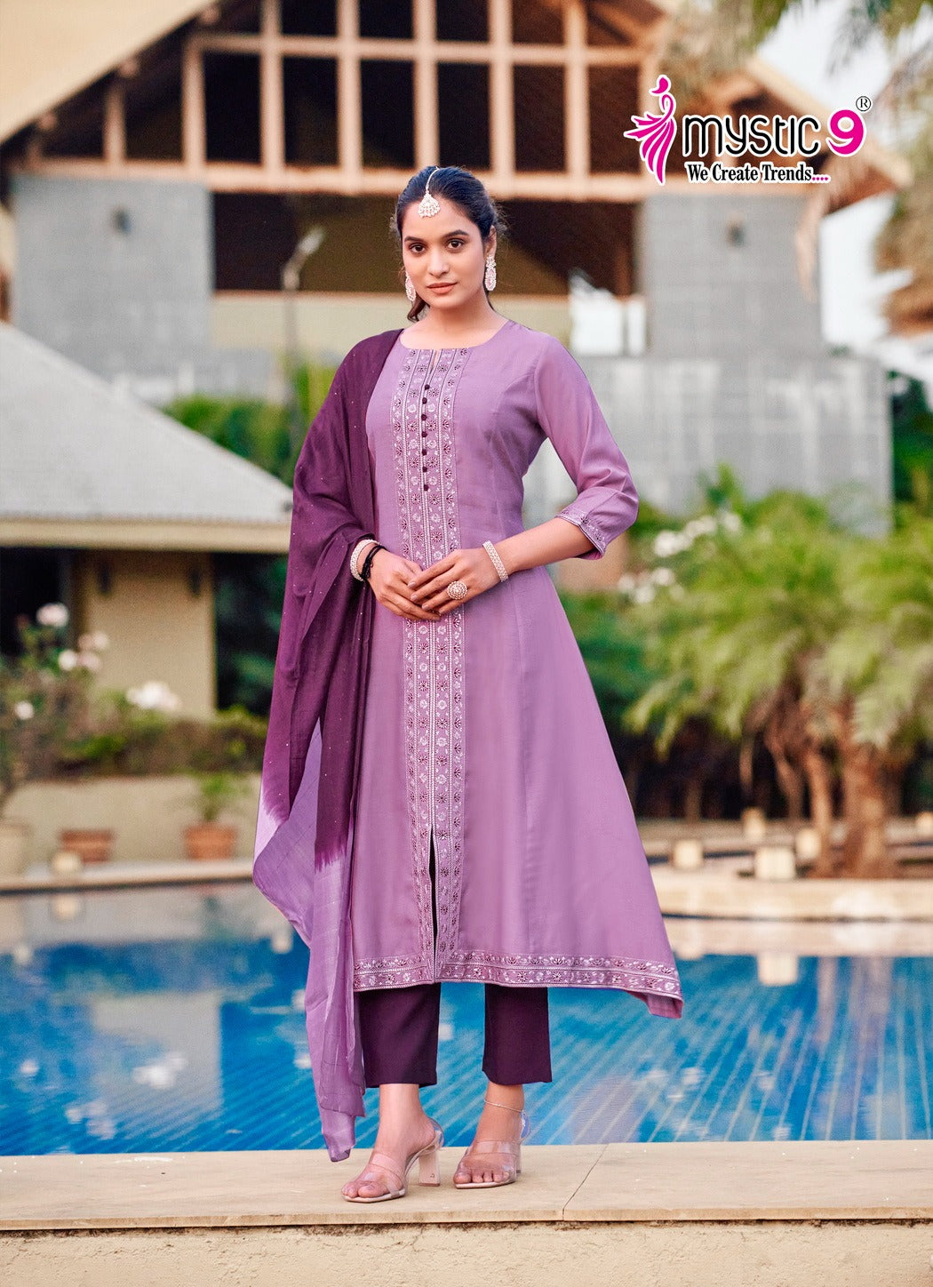 Mahek Vol 1 Mystic 9 Roman Silk Readymade Pant Style Suits Wholesale Rate