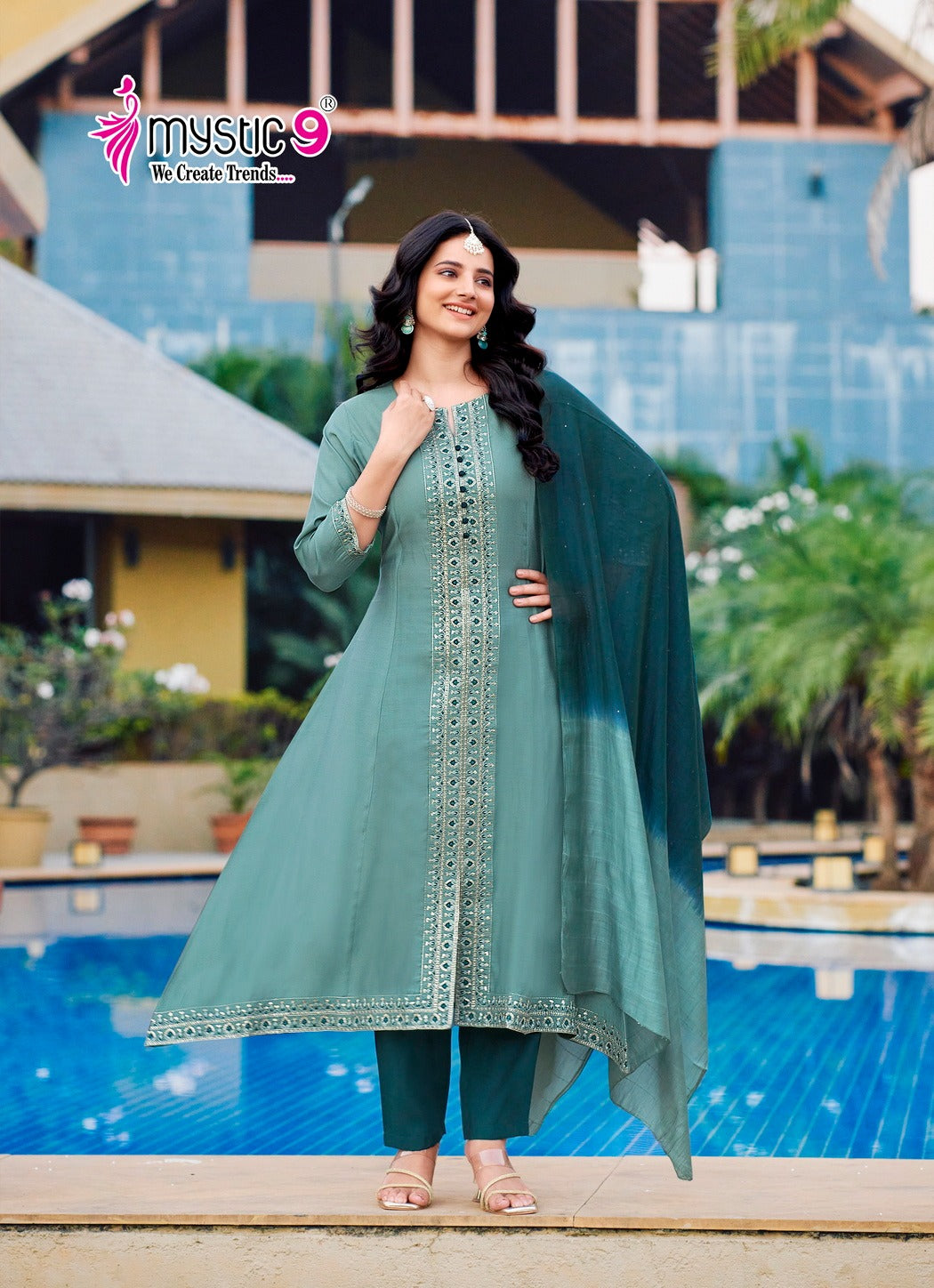 Mahek Vol 1 Mystic 9 Roman Silk Readymade Pant Style Suits Wholesale Rate