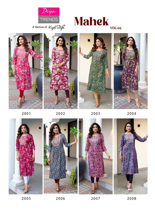 Mahek Vol 2 Diya Trends Reyon Long Straight Kurti Wholesaler India