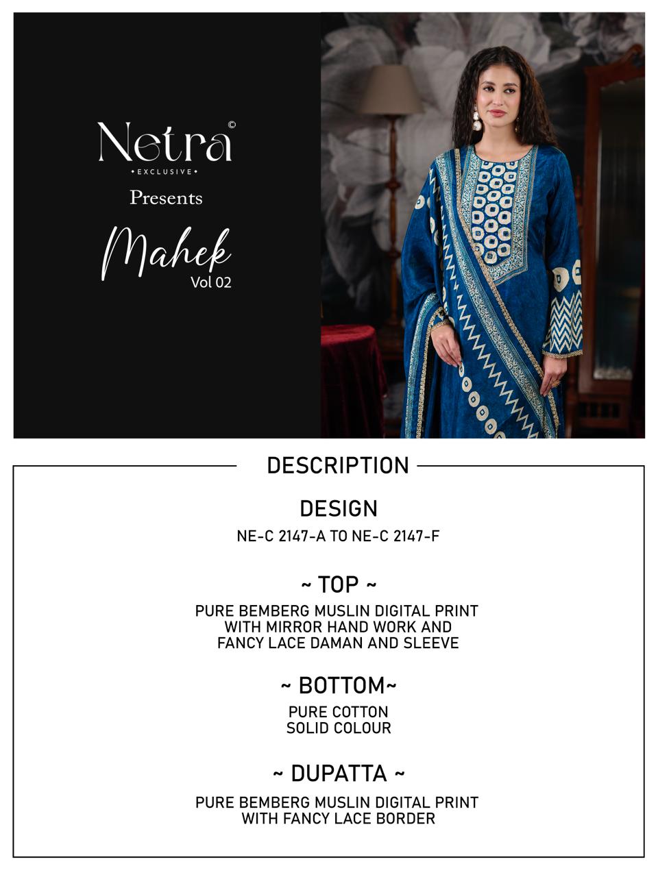 Mahek Vol 2 Netra Muslin Pant Style Suits Supplier