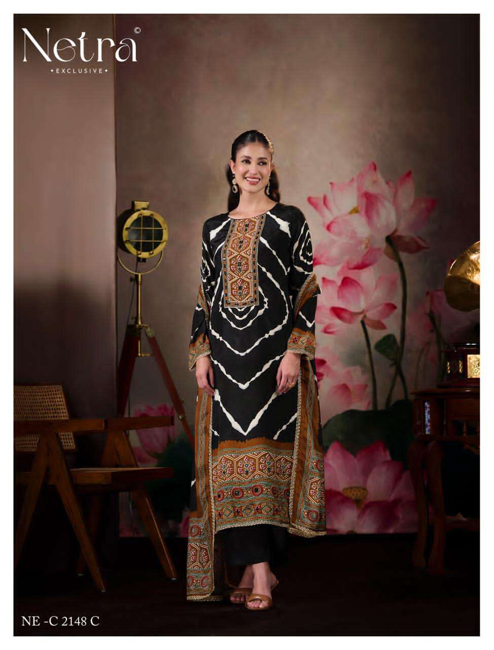 Mahek Vol 3 Netra Bemberg Muslin Pant Style Suits Wholesale