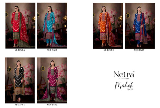 Mahek Vol 3 Netra Bemberg Muslin Pant Style Suits Wholesale