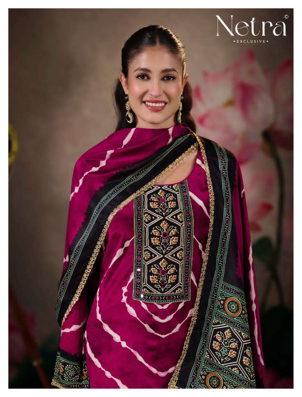 Mahek Vol 3 Netra Bemberg Muslin Pant Style Suits Wholesale