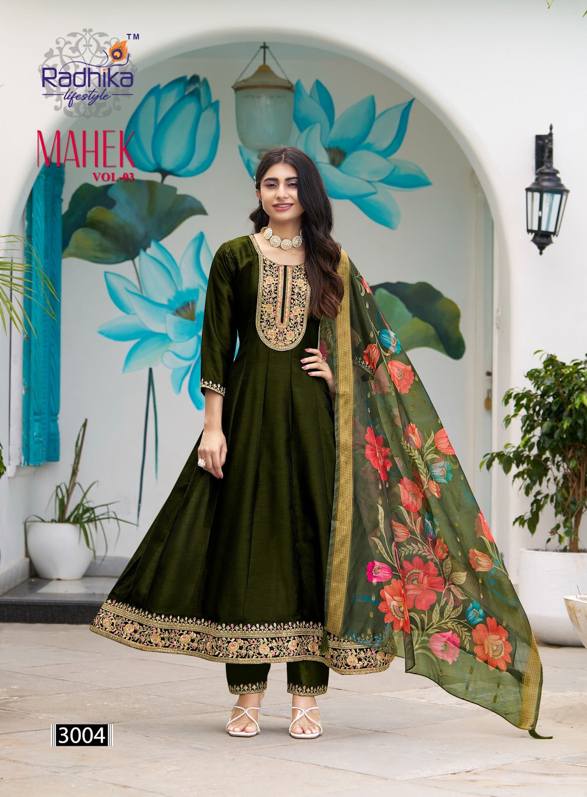 Mahek Vol 3 Radhika Lifestyle Vichitra Silk Readymade Anarkali Suits Wholesaler