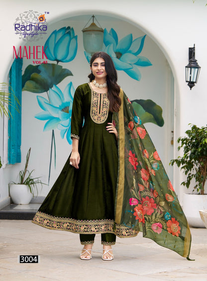 Mahek Vol 3 Radhika Lifestyle Vichitra Silk Readymade Anarkali Suits Wholesaler