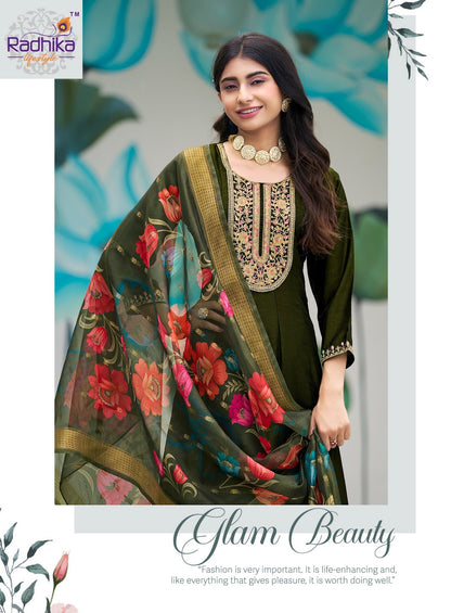 Mahek Vol 3 Radhika Lifestyle Vichitra Silk Readymade Anarkali Suits Wholesaler