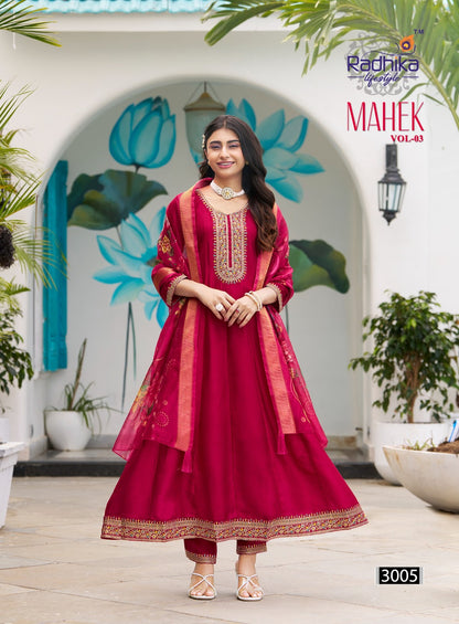 Mahek Vol 3 Radhika Lifestyle Vichitra Silk Readymade Anarkali Suits Wholesaler