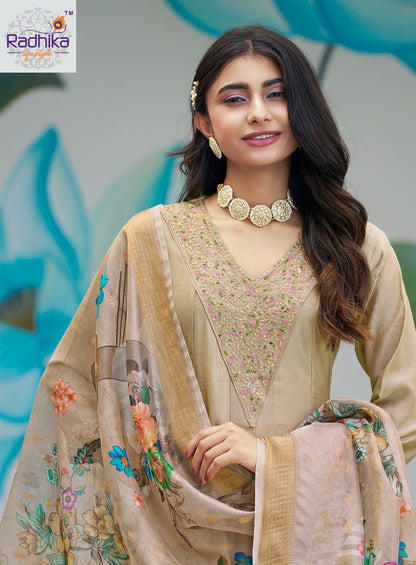 Mahek Vol 3 Radhika Lifestyle Vichitra Silk Readymade Anarkali Suits Wholesaler
