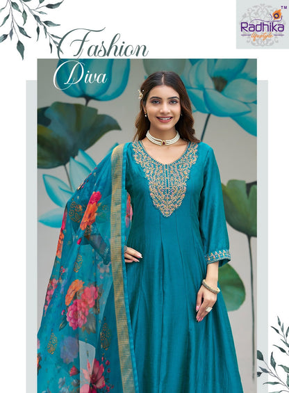 Mahek Vol 3 Radhika Lifestyle Vichitra Silk Readymade Anarkali Suits Wholesaler