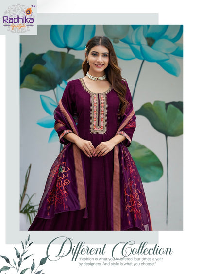 Mahek Vol 3 Radhika Lifestyle Vichitra Silk Readymade Anarkali Suits Wholesaler