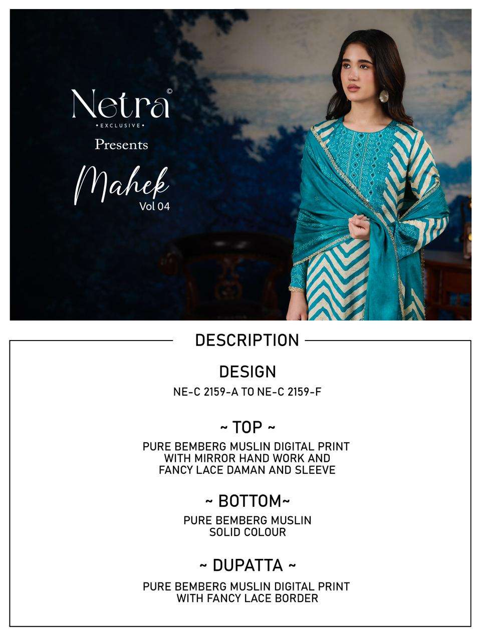 Mahek Vol 4 Netra Bemberg Pant Style Suits Supplier India
