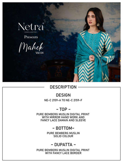 Mahek Vol 4 Netra Bemberg Pant Style Suits Supplier India