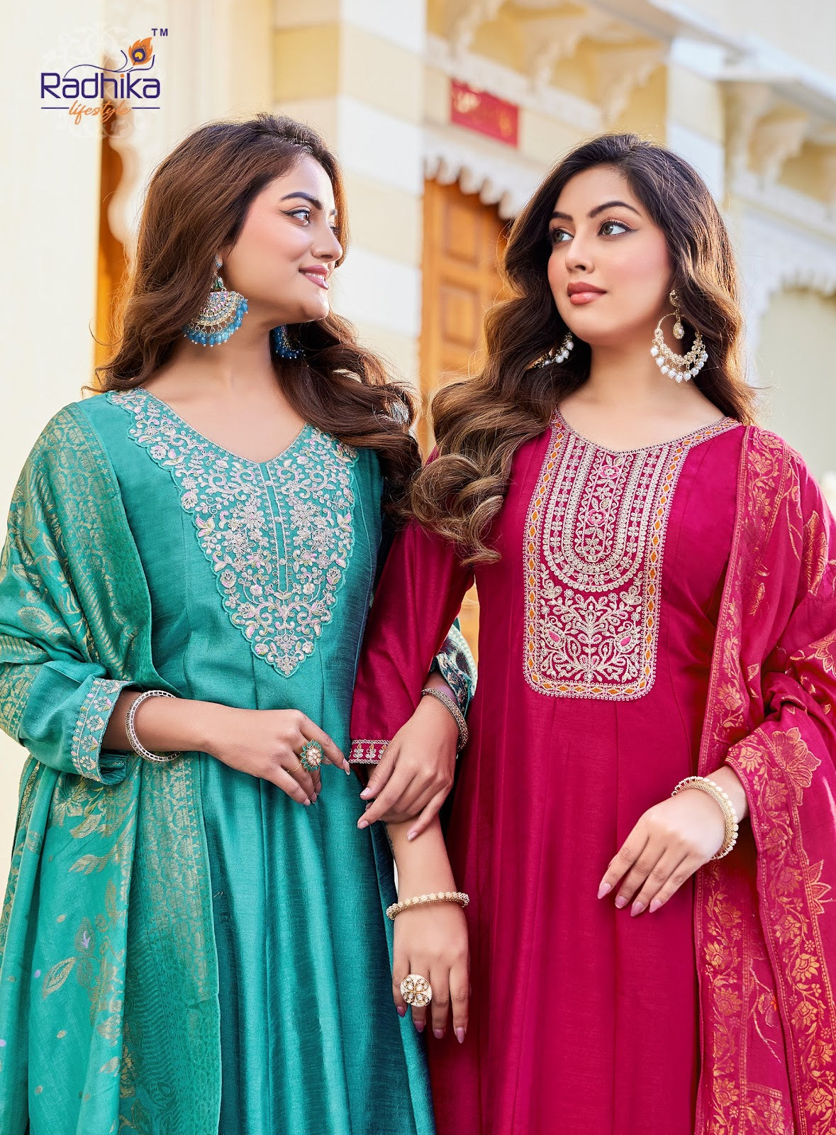 Mahek Vol 4 Radhika Lifestyle Vichitra Silk Readymade Anarkali Suits Wholesaler Gujarat