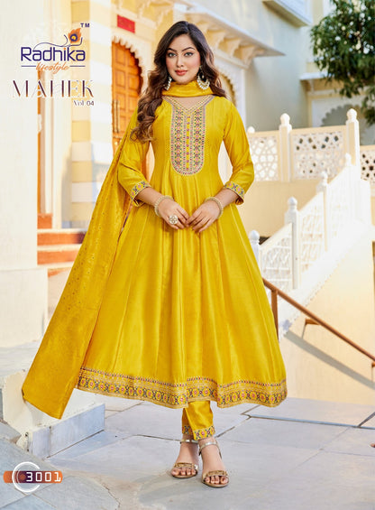 Mahek Vol 4 Radhika Lifestyle Vichitra Silk Readymade Anarkali Suits Wholesaler Gujarat