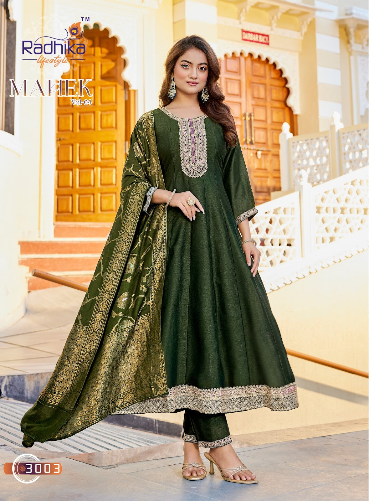 Mahek Vol 4 Radhika Lifestyle Vichitra Silk Readymade Anarkali Suits Wholesaler Gujarat