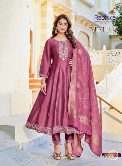 Mahek Vol 4 Radhika Lifestyle Vichitra Silk Readymade Anarkali Suits Wholesaler Gujarat