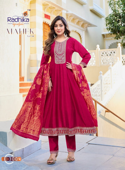 Mahek Vol 4 Radhika Lifestyle Vichitra Silk Readymade Anarkali Suits Wholesaler Gujarat