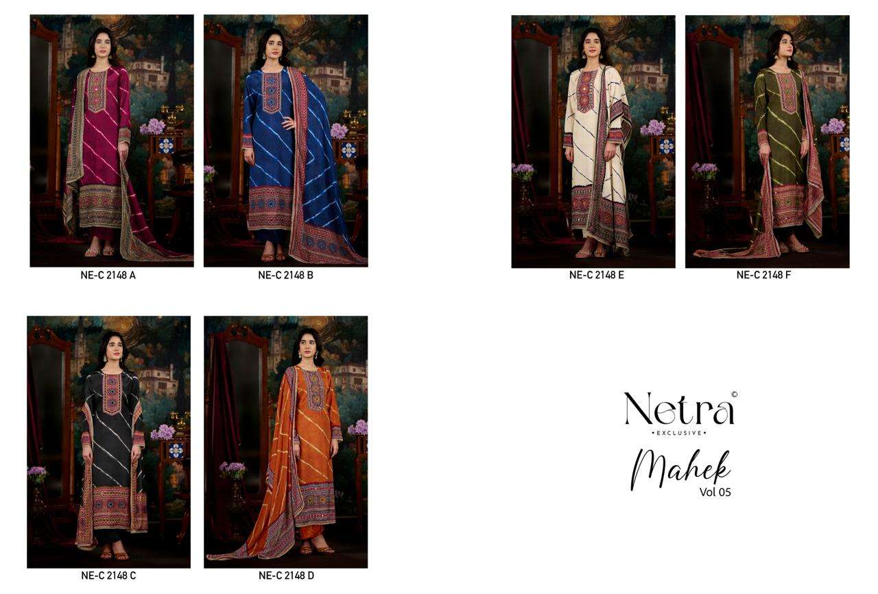 Mahek Vol 5 Netra Bemberg Muslin Pant Style Suits Exporter Gujarat