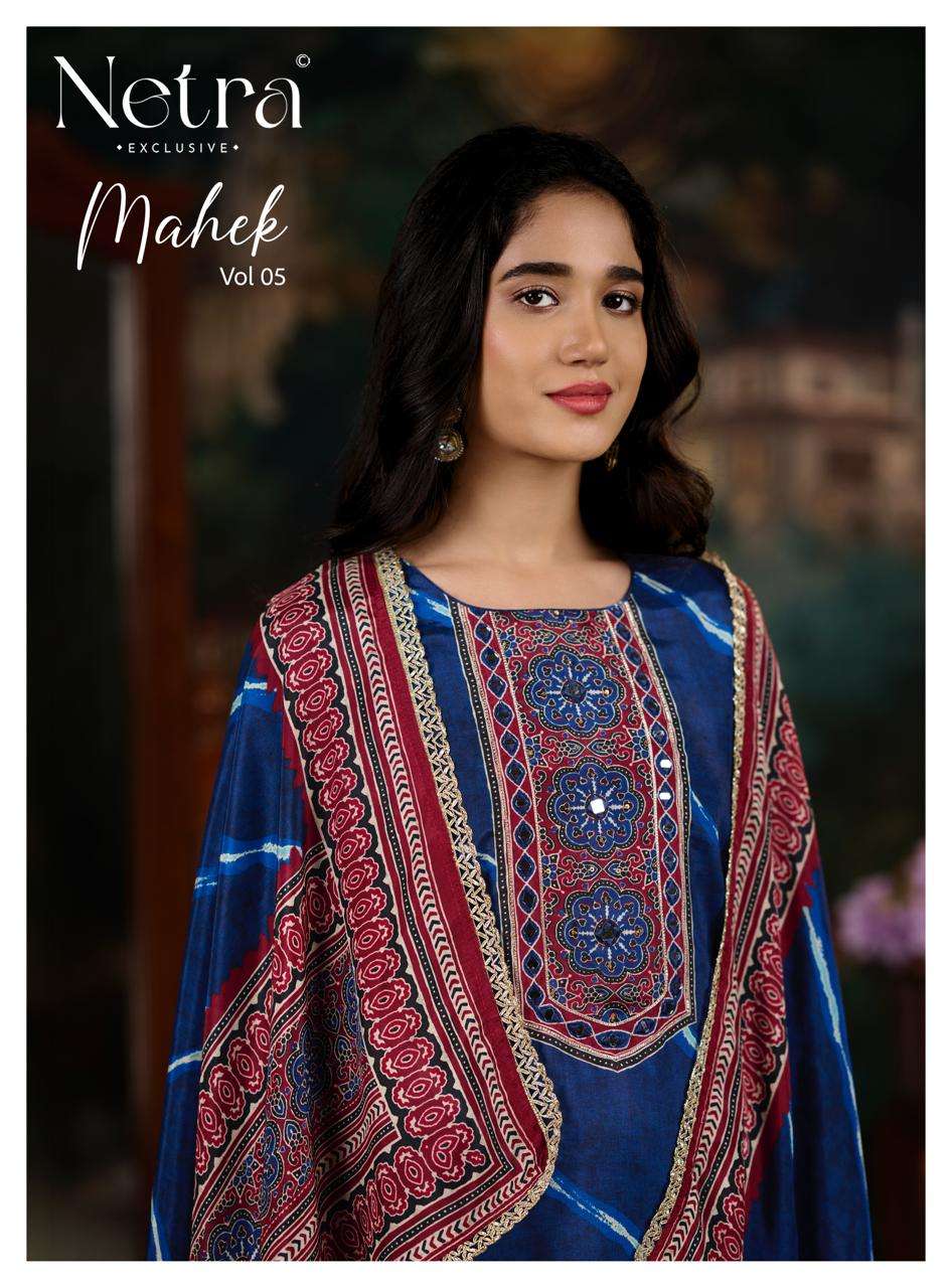 Mahek Vol 5 Netra Bemberg Muslin Pant Style Suits Exporter Gujarat