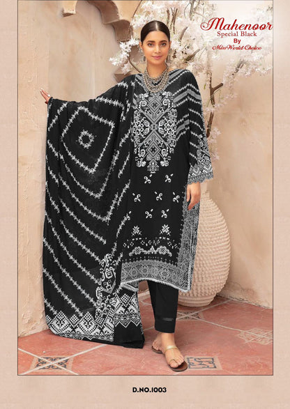 Mahenoor Special Black Miss World Choice Lawn Cotton Karachi Salwar Suits Wholesaler